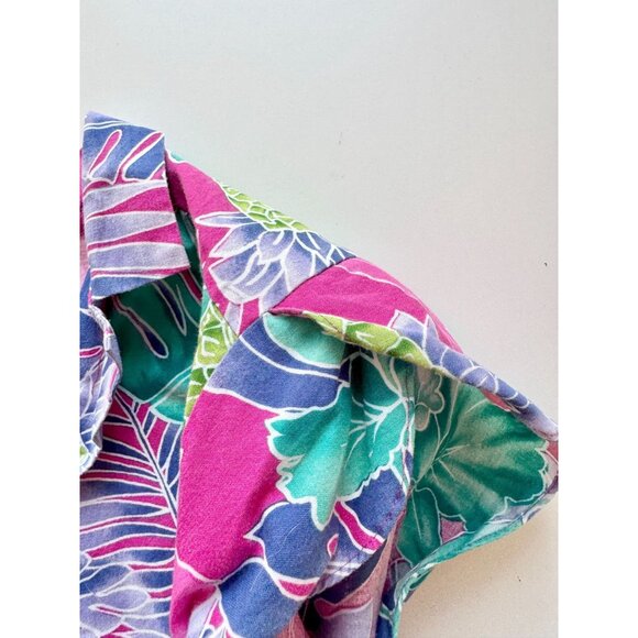 Vintage 90s HILO HATTIE Hawaiian Floral 100% Cotton Cap Sleeve Shirt Top, Size L - Picture 7 of 10